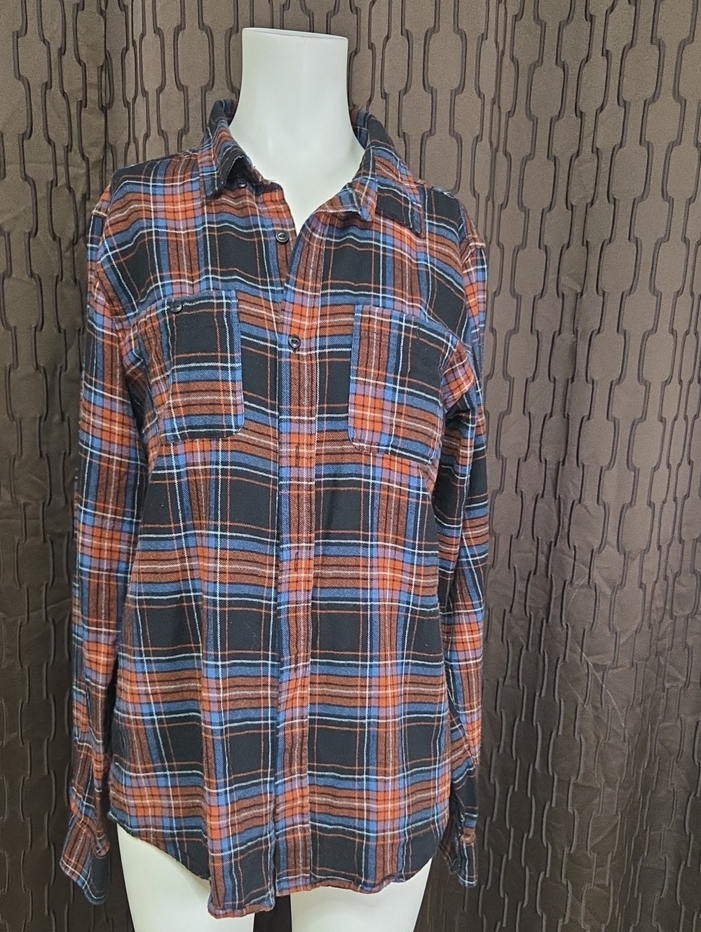 Ezekiel Orange, Blue & Black Plaid Button-Down Shirt